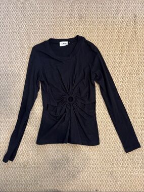LNA Black Long-Sleeve Ruched Circle Front Top with Cutouts